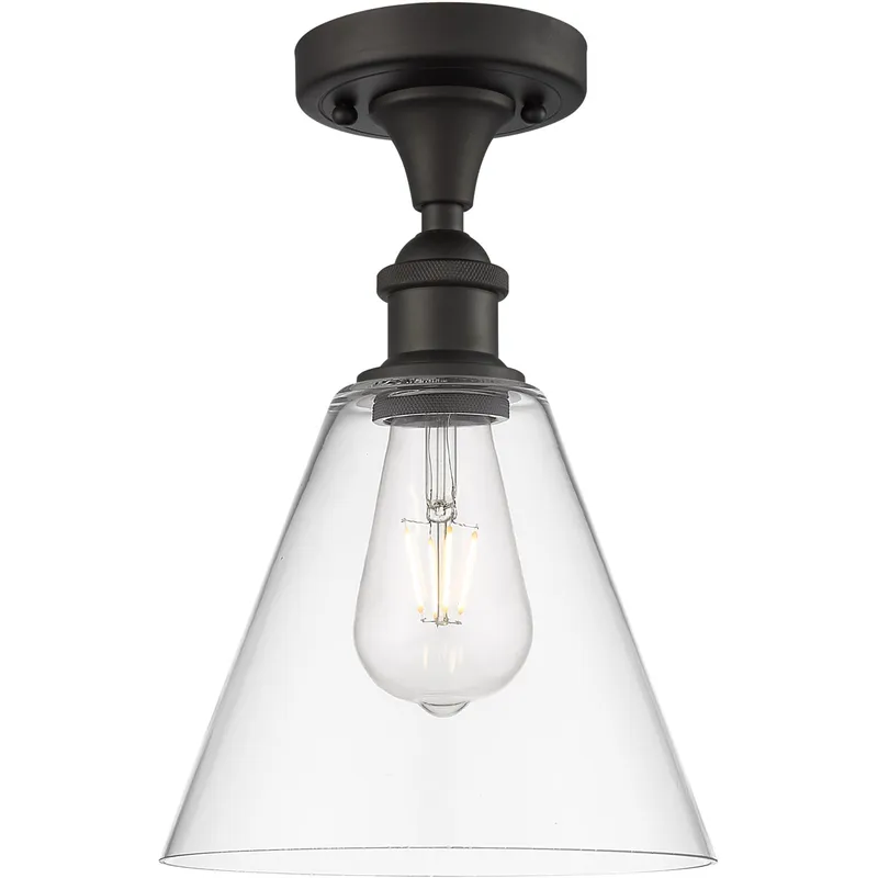Ballston Cone 1 Light 8 inch Oil Rubbed Bronze Semi-Flush Mount Ceiling Light in Clear Glass