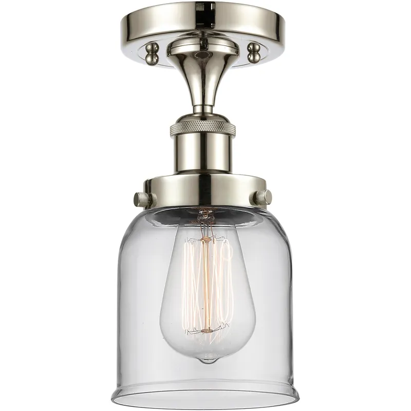 Bell 1 Light 5 inch Polished Nickel Semi-Flush Mount Ceiling Light in Clear Glass
