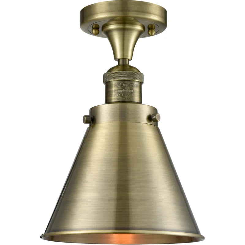 Franklin Restoration Appalachian LED 8 inch Antique Brass Semi-Flush Mount Ceiling Light, Franklin Restoration