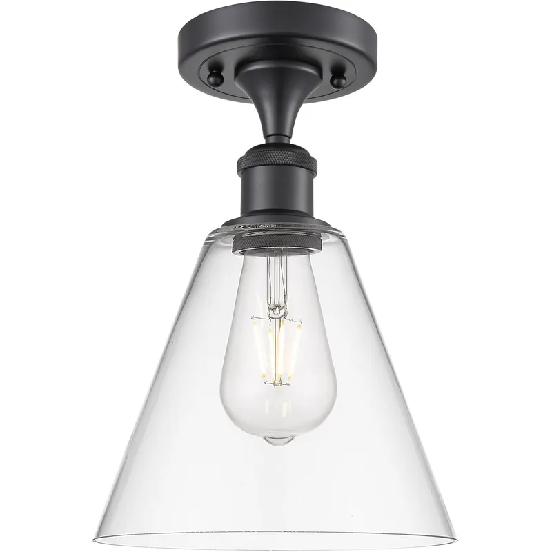 Ballston Cone 1 Light 8 inch Matte Black Semi-Flush Mount Ceiling Light in Clear Glass