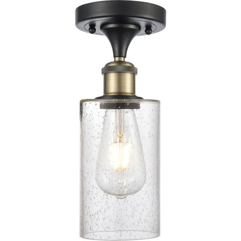 Clymer 1 Light 3.88 inch Black Antique Brass Semi-Flush Mount Ceiling Light in Seedy Glass