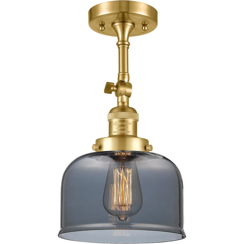 Franklin Restoration Large Bell 1 Light 8 inch Satin Gold Semi-Flush Mount Ceiling Light in Light Smoke Glass, Franklin Restoration