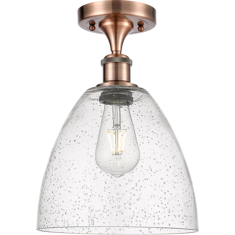 Ballston Dome 1 Light 9 inch Antique Copper Semi-Flush Mount Ceiling Light in Seedy Glass