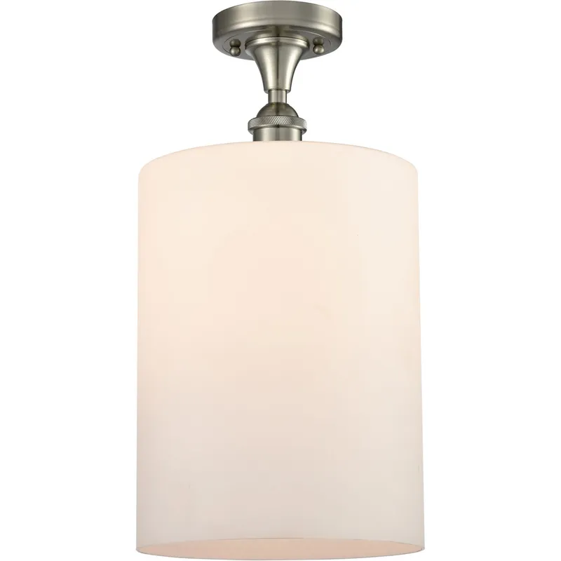 Ballston Large Cobbleskill 1 Light 9 inch Brushed Satin Nickel Semi-Flush Mount Ceiling Light in Matte White Glass, Ballston
