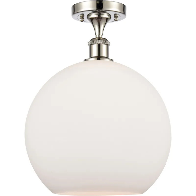 Ballston Athens LED 11.75 inch Polished Nickel Semi-Flush Mount Ceiling Light in Matte White Glass