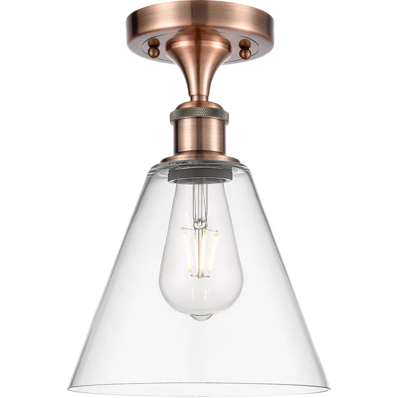 Ballston Cone 1 Light 8 inch Antique Copper Semi-Flush Mount Ceiling Light in Clear Glass