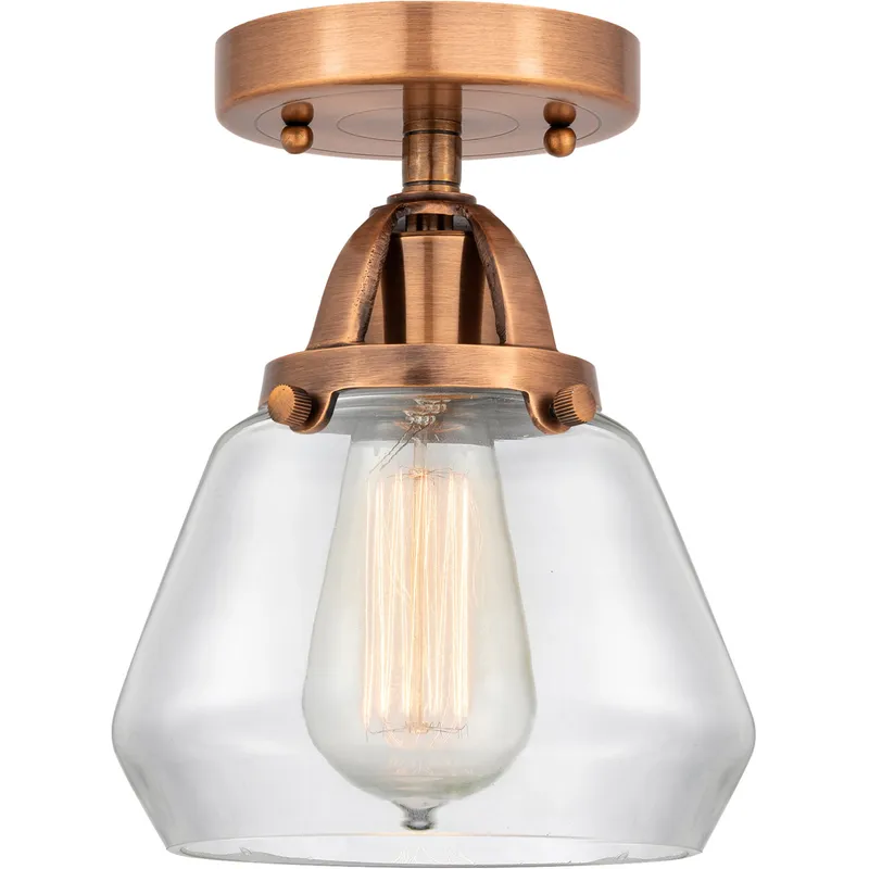 Nouveau 2 Fulton LED 6.75 inch Antique Copper Semi-Flush Mount Ceiling Light in Clear Glass