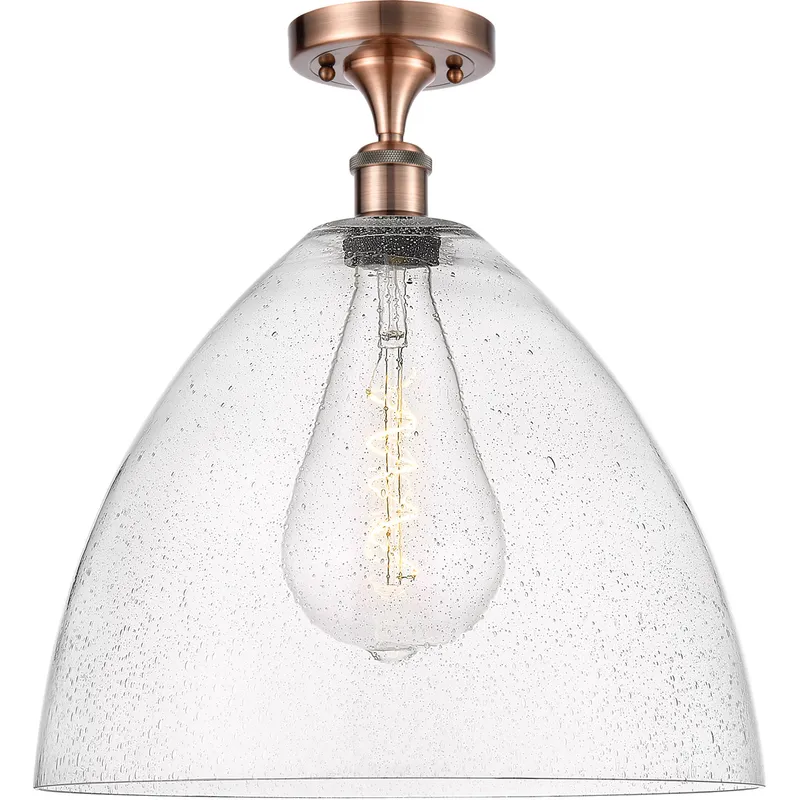 Ballston Dome LED 16 inch Antique Copper Semi-Flush Mount Ceiling Light in Seedy Glass