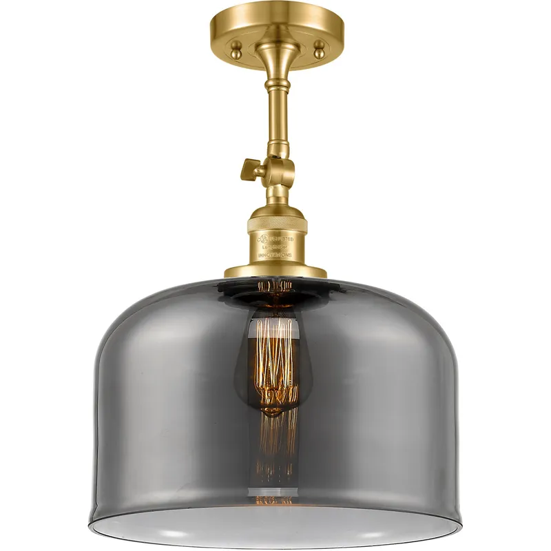 Franklin Restoration X-Large Bell LED 12 inch Satin Gold Semi-Flush Mount Ceiling Light in Plated Smoke Glass, Franklin Restoration