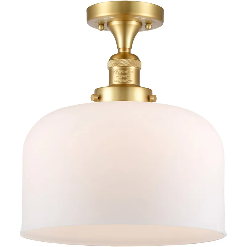 Franklin Restoration X-Large Bell LED 12 inch Satin Gold Semi-Flush Mount Ceiling Light in Matte White Glass, Franklin Restoration