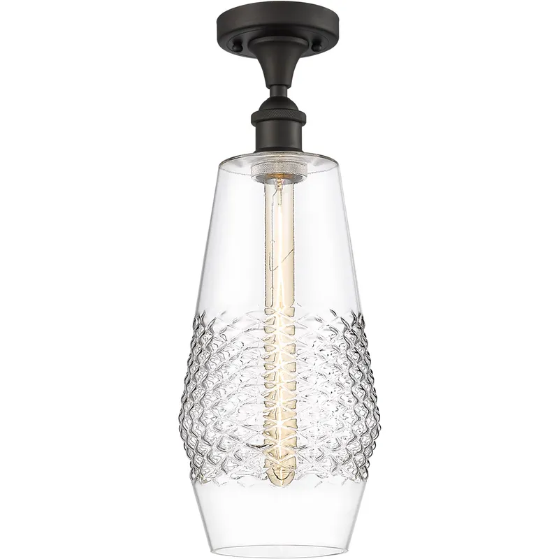 Ballston Windham LED 7 inch Oil Rubbed Bronze Semi-Flush Mount Ceiling Light in Clear Glass