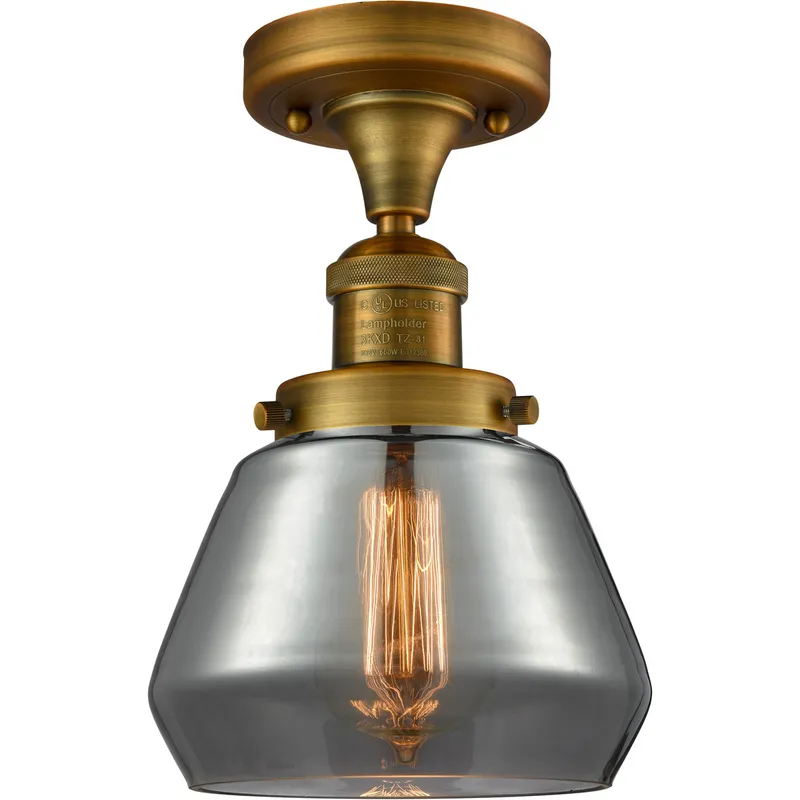 Franklin Restoration Fulton LED 7 inch Brushed Brass Semi-Flush Mount Ceiling Light in Plated Smoke Glass, Franklin Restoration