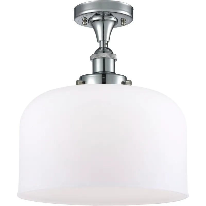 Ballston X-Large Bell 1 Light 8 inch Polished Chrome Semi-Flush Mount Ceiling Light in Matte White Glass, Ballston