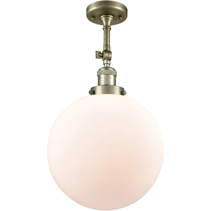 Franklin Restoration XX-Large Beacon LED 12 inch Antique Brass Semi-Flush Mount Ceiling Light in Matte White Glass, Franklin Restoration