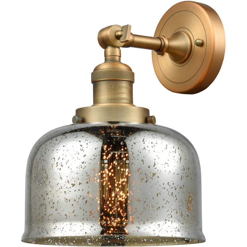 Franklin Restoration Large Bell 1 Light 8 inch Brushed Brass Semi-Flush Mount Ceiling Light in Silver Plated Mercury Glass, Franklin Restoration