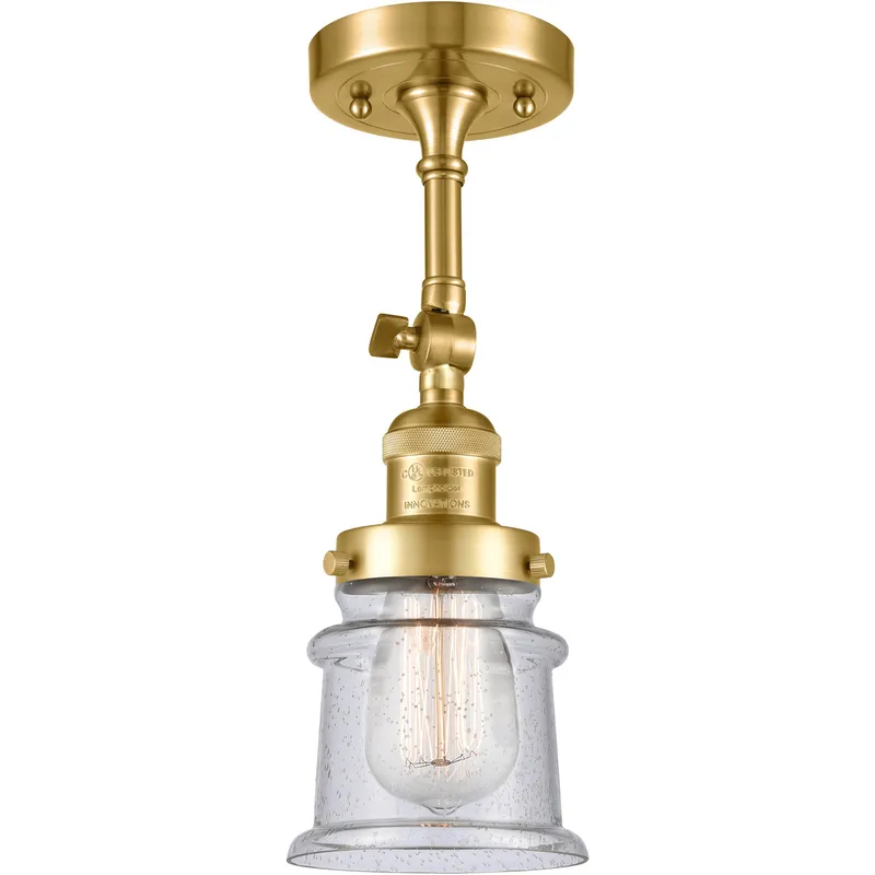 Franklin Restoration Small Canton 1 Light 6 inch Satin Gold Semi-Flush Mount Ceiling Light in Seedy Glass, Franklin Restoration