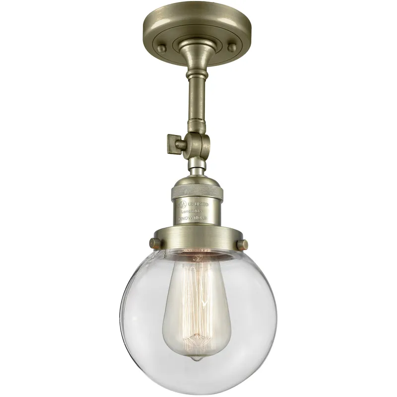 Franklin Restoration Beacon 1 Light 6 inch Antique Brass Semi-Flush Mount Ceiling Light in Clear Glass, Franklin Restoration