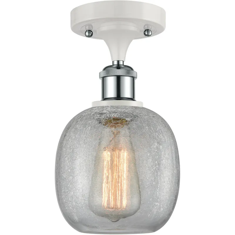 Ballston Belfast LED 6 inch White and Polished Chrome Semi-Flush Mount Ceiling Light in Clear Crackle Glass, Ballston