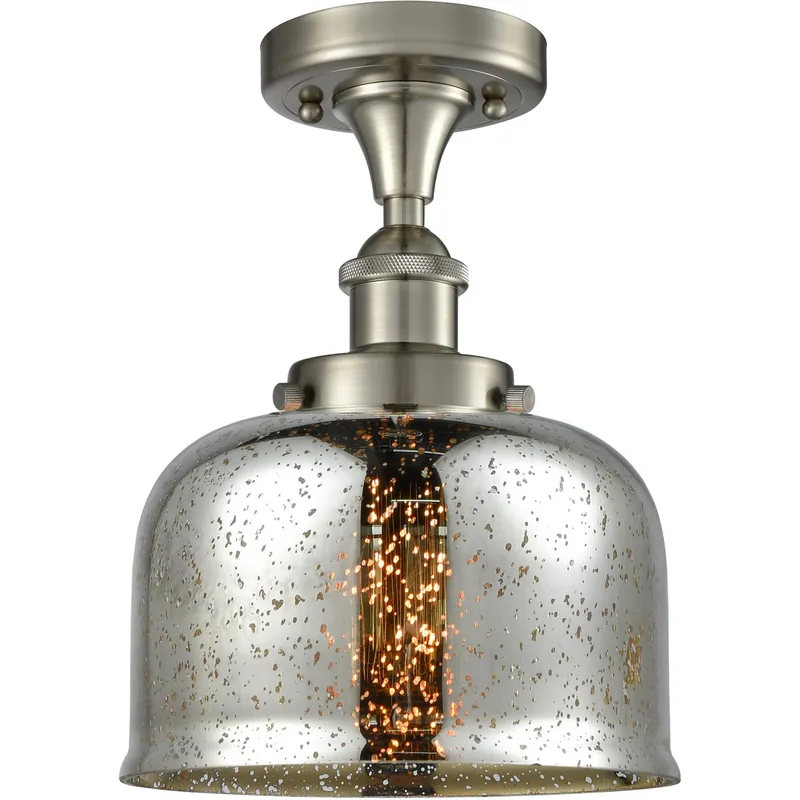 Ballston Bell 1 Light 8 inch Brushed Satin Nickel Semi-Flush Mount Ceiling Light, Large Bell