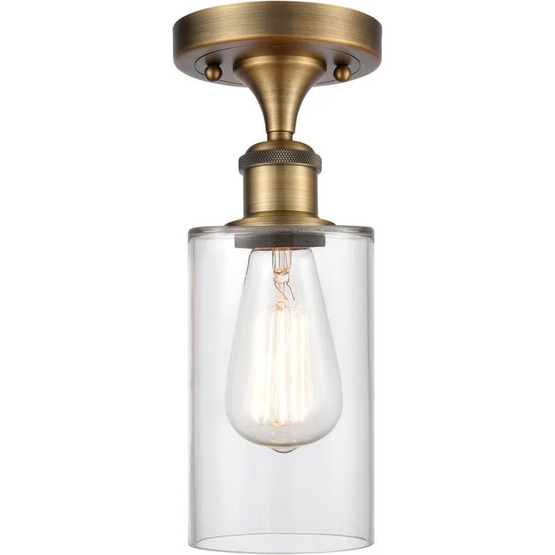 Ballston Clymer 1 Light 4 inch Brushed Brass Semi-Flush Mount Ceiling Light in Clear Glass, Ballston