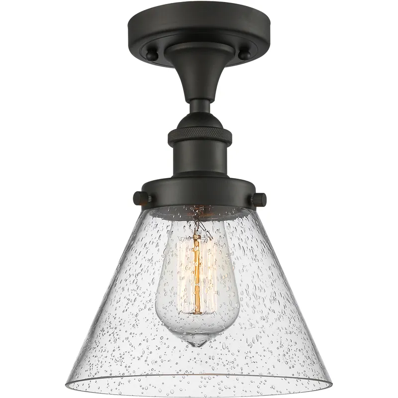 Cone 1 Light 7.75 inch Oil Rubbed Bronze Semi-Flush Mount Ceiling Light in Seedy Glass