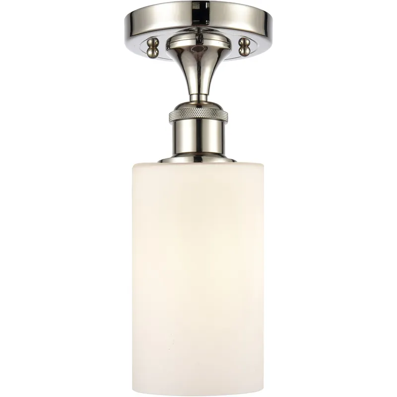 Ballston Clymer 1 Light 4 inch Polished Nickel Semi-Flush Mount Ceiling Light in Matte White Glass, Ballston