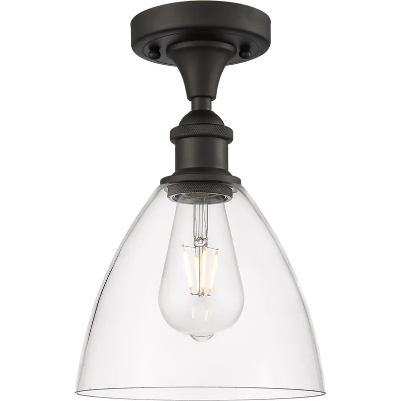 Ballston Dome LED 7.5 inch Oil Rubbed Bronze Semi-Flush Mount Ceiling Light in Clear Glass