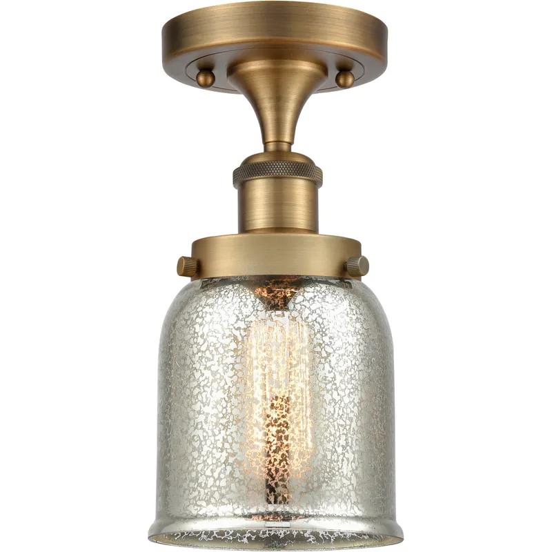 Bell 1 Light 5 inch Brushed Brass Semi-Flush Mount Ceiling Light in Silver Plated Mercury Glass