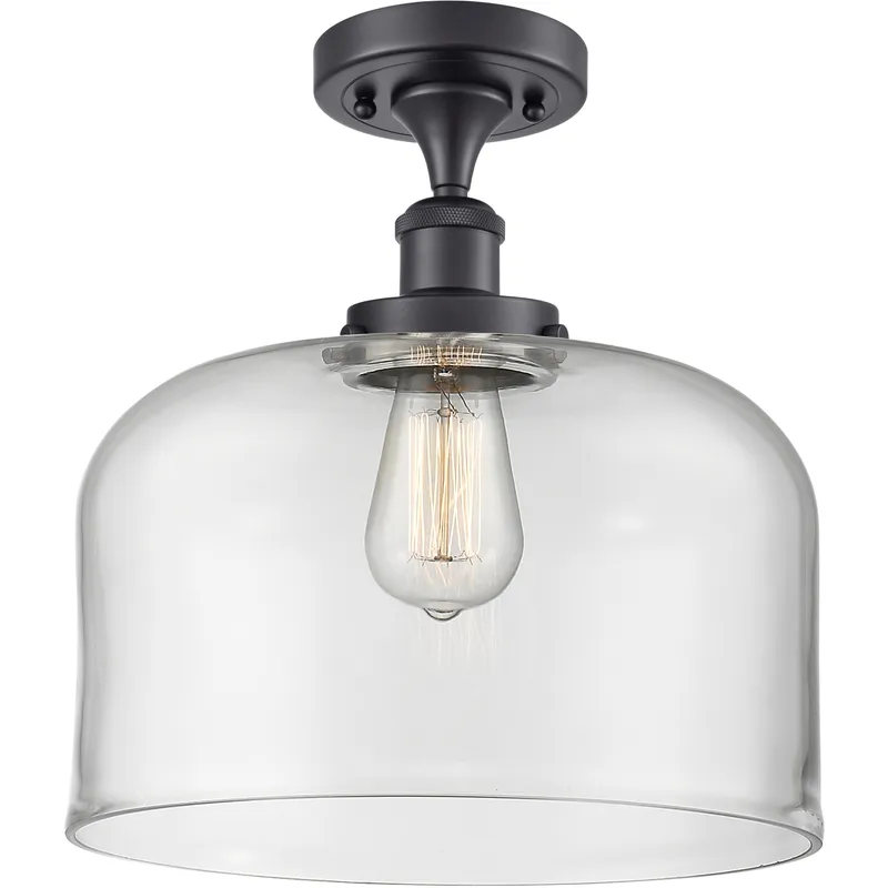 Ballston X-Large Bell 1 Light 8 inch Matte Black Semi-Flush Mount Ceiling Light in Clear Glass, Ballston