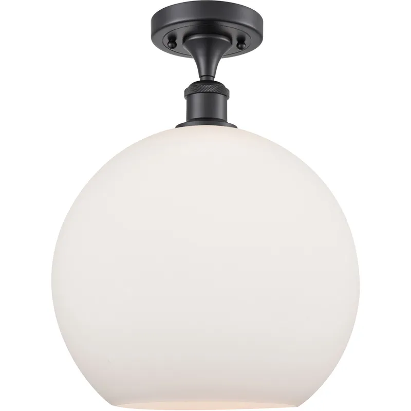 Ballston Athens LED 11.75 inch Matte Black Semi-Flush Mount Ceiling Light in Matte White Glass