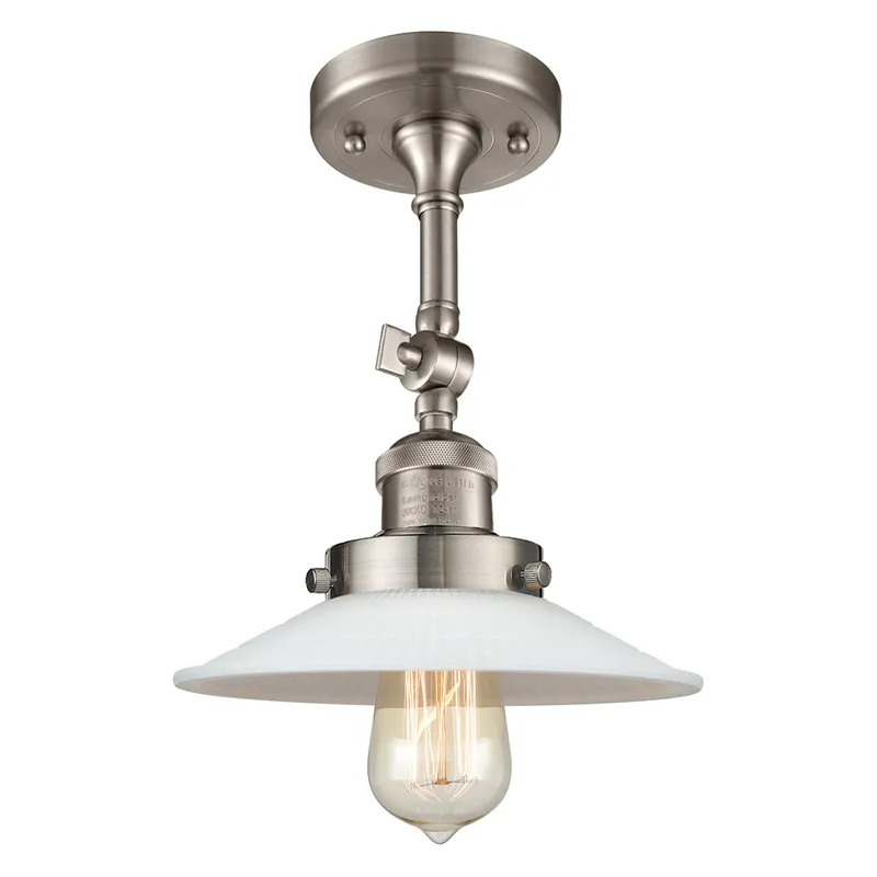 Franklin Restoration Halophane LED 9 inch Brushed Satin Nickel Semi-Flush Mount Ceiling Light in Matte White Halophane Glass, Franklin Restoration
