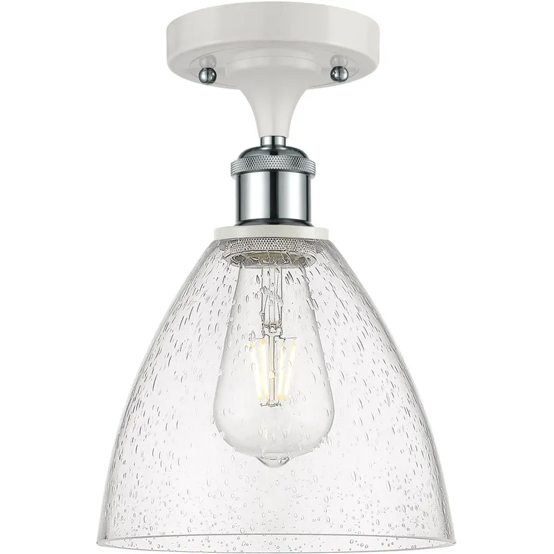 Ballston Dome LED 7.5 inch White and Polished Chrome Semi-Flush Mount Ceiling Light in Seedy Glass