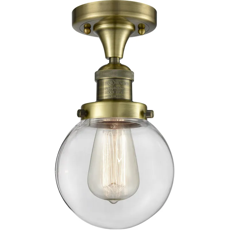 Franklin Restoration Large Beacon 1 Light 8 inch Antique Brass Semi-Flush Mount Ceiling Light in Incandescent, Clear Glass, Franklin Restoration