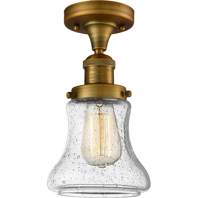 Franklin Restoration Bellmont LED 6 inch Brushed Brass Semi-Flush Mount Ceiling Light in Seedy Glass, Franklin Restoration