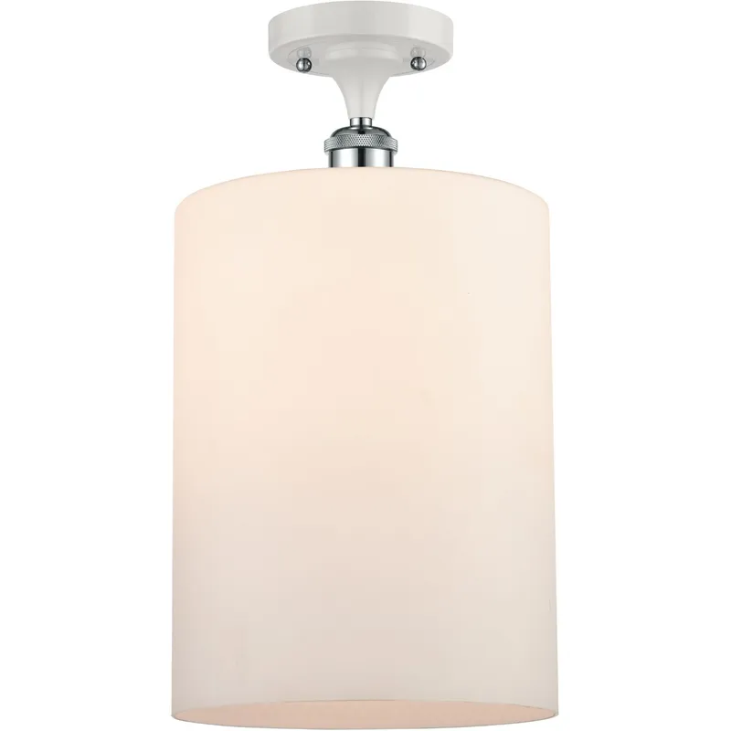 Ballston Large Cobbleskill 1 Light 9 inch White and Polished Chrome Semi-Flush Mount Ceiling Light in Matte White Glass, Ballston