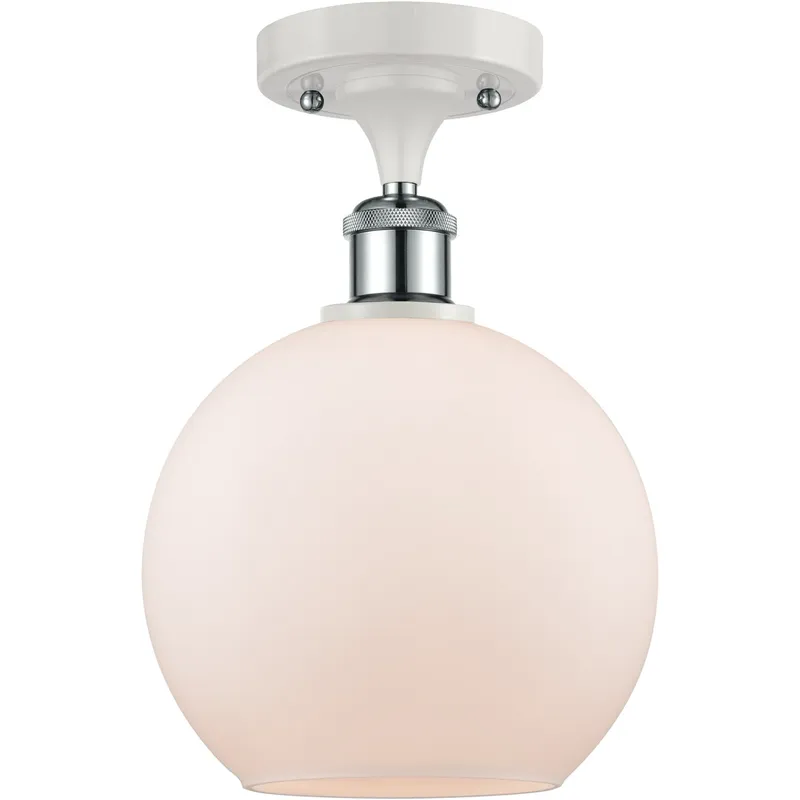 Ballston Athens LED 8 inch White and Polished Chrome Semi-Flush Mount Ceiling Light in Matte White Glass, Ballston