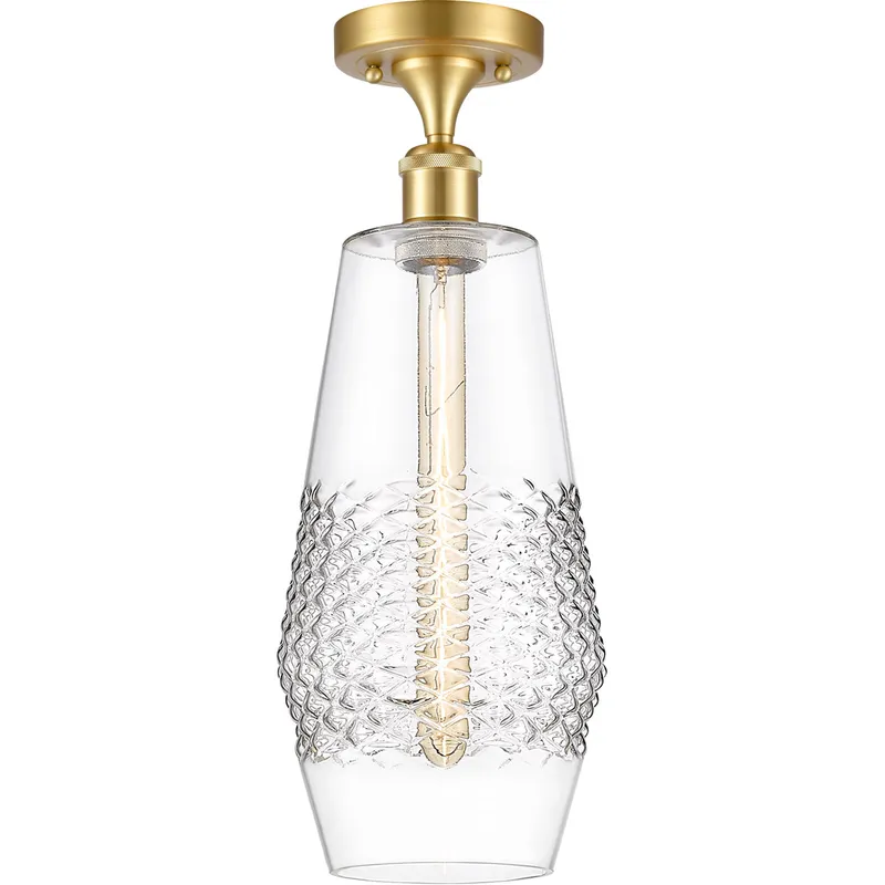 Ballston Windham LED 7 inch Satin Gold Semi-Flush Mount Ceiling Light in Clear Glass