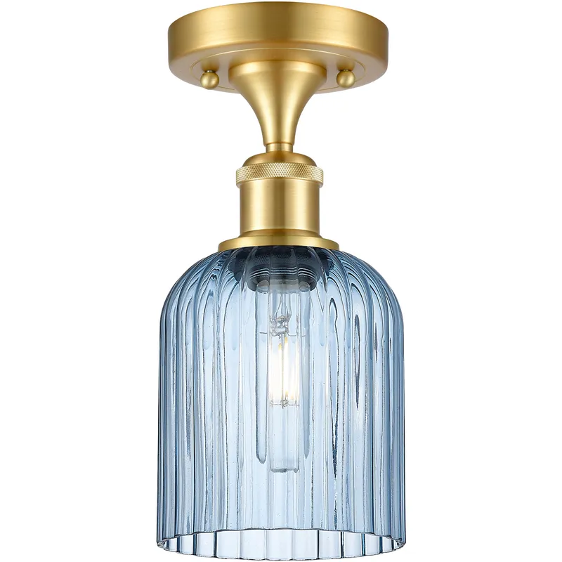 Bridal Veil 1 Light 5 inch Satin Gold Semi-Flush Mount Ceiling Light in Princess Blue Glass