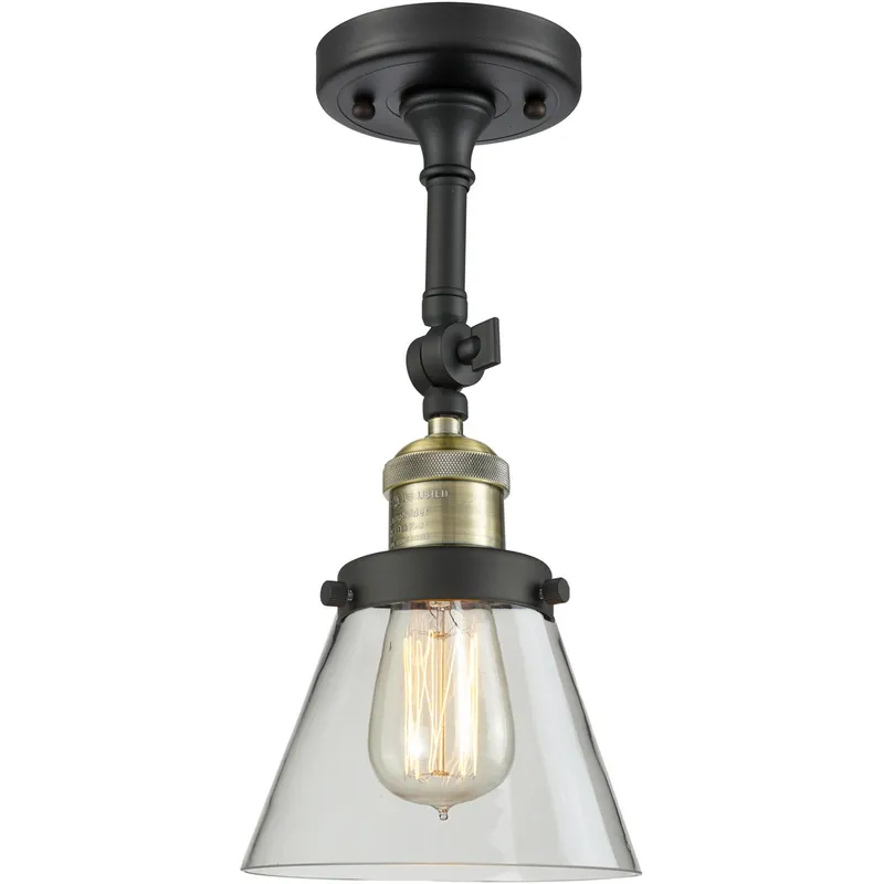 Franklin Restoration Small Cone 1 Light 6 inch Black Antique Brass Semi-Flush Mount Ceiling Light in Clear Glass, Franklin Restoration