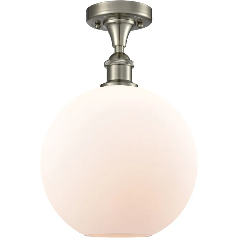 Ballston Large Athens LED 10 inch Brushed Satin Nickel Semi-Flush Mount Ceiling Light in Matte White Glass, Ballston