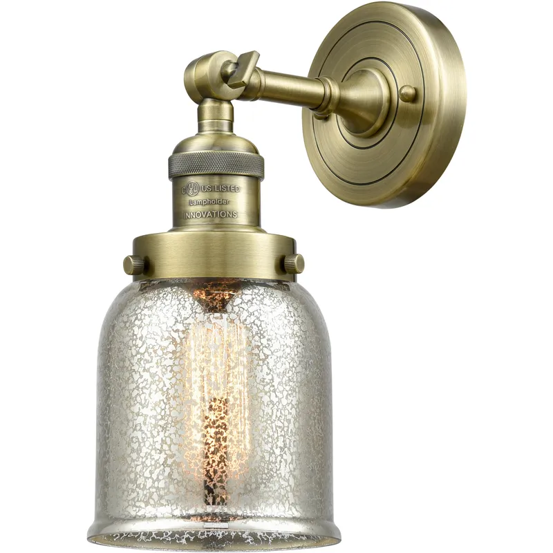 Franklin Restoration Small Bell 1 Light 5 inch Antique Brass Semi-Flush Mount Ceiling Light in Incandescent, Silver Plated Mercury Glass, Franklin Restoration