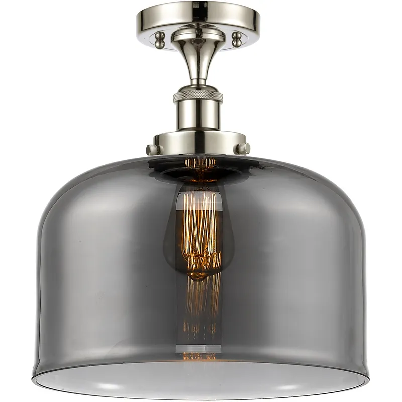 Ballston X-Large Bell 1 Light 8 inch Polished Nickel Semi-Flush Mount Ceiling Light in Light Smoke Glass