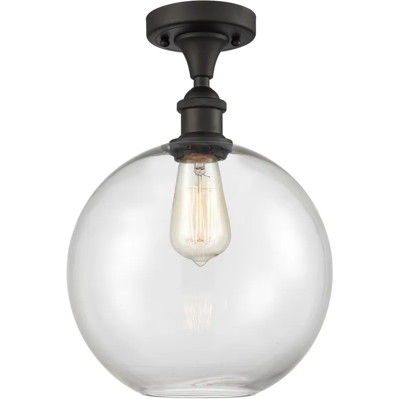 Ballston Large Athens LED 10 inch Oil Rubbed Bronze Semi-Flush Mount Ceiling Light in Clear Glass, Ballston