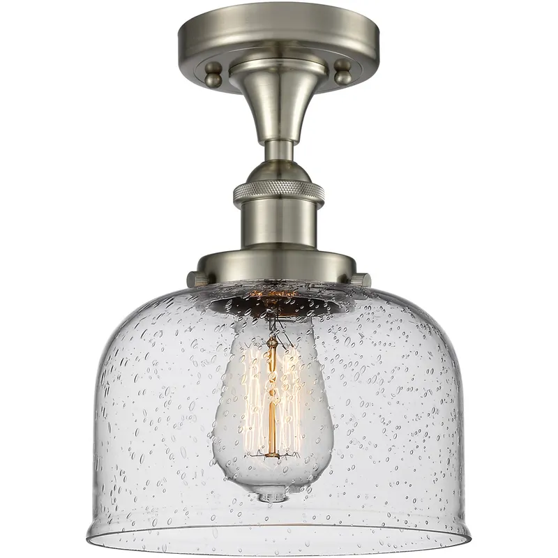 Ballston Large Bell 1 Light 8 inch Brushed Satin Nickel Semi-Flush Mount Ceiling Light in Seedy Glass, Ballston