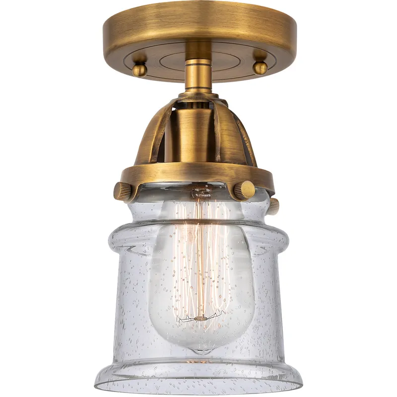 Nouveau 2 Small Canton 1 Light 5 inch Brushed Brass Semi-Flush Mount Ceiling Light in Seedy Glass