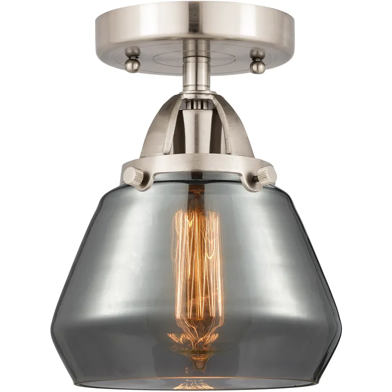 Nouveau 2 Fulton 1 Light 7 inch Brushed Satin Nickel Semi-Flush Mount Ceiling Light in Plated Smoke Glass