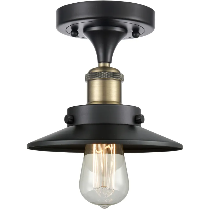 Edison 1 Light 8 inch Black Antique Brass Semi-Flush Mount Ceiling Light in Matte Black