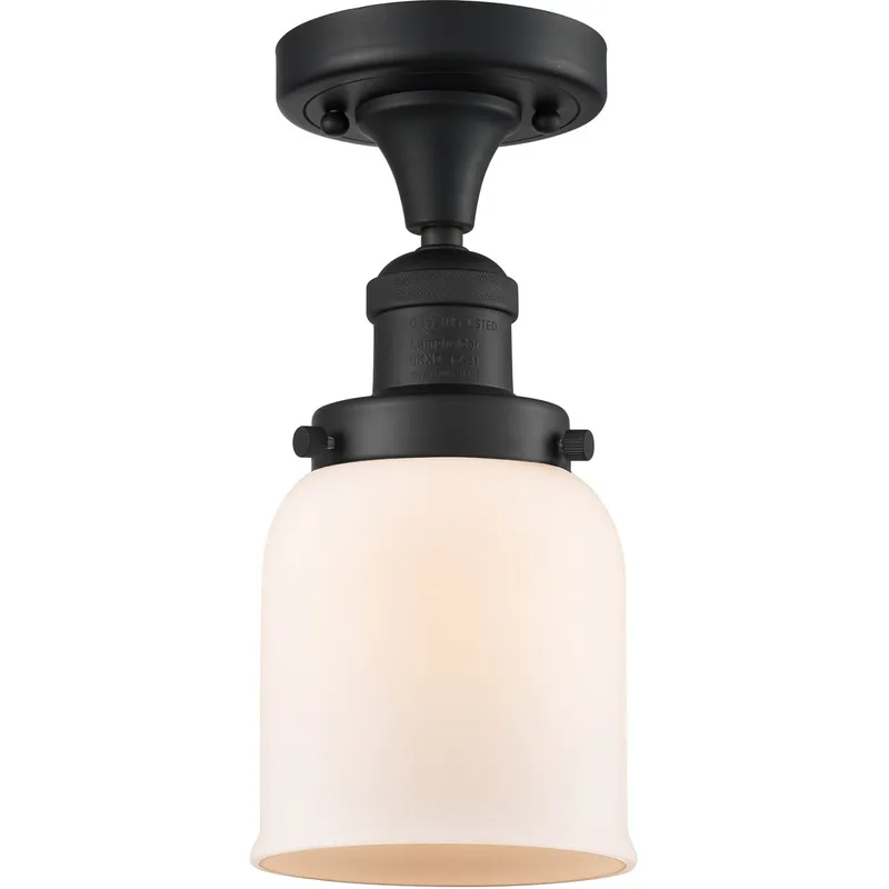 Franklin Restoration Small Bell 1 Light 5 inch Matte Black Semi-Flush Mount Ceiling Light in Matte White Glass, Franklin Restoration