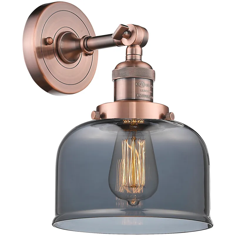 Franklin Restoration Large Bell 1 Light 8 inch Antique Copper Semi-Flush Mount Ceiling Light in Light Smoke Glass, Franklin Restoration