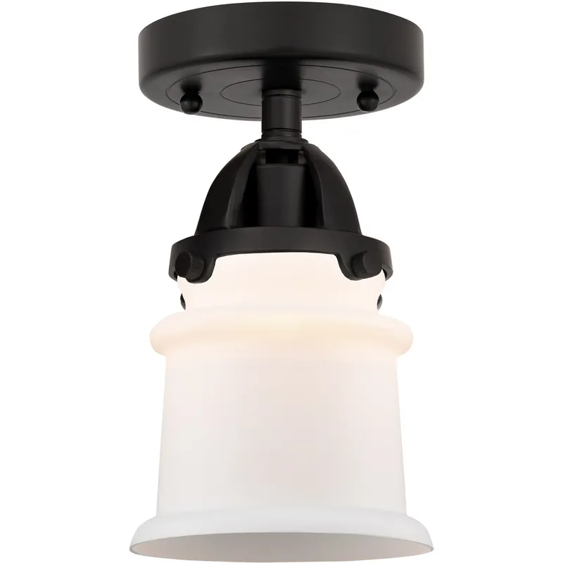 Nouveau 2 Small Canton 1 Light 5 inch Matte Black Semi-Flush Mount Ceiling Light in Matte White Glass